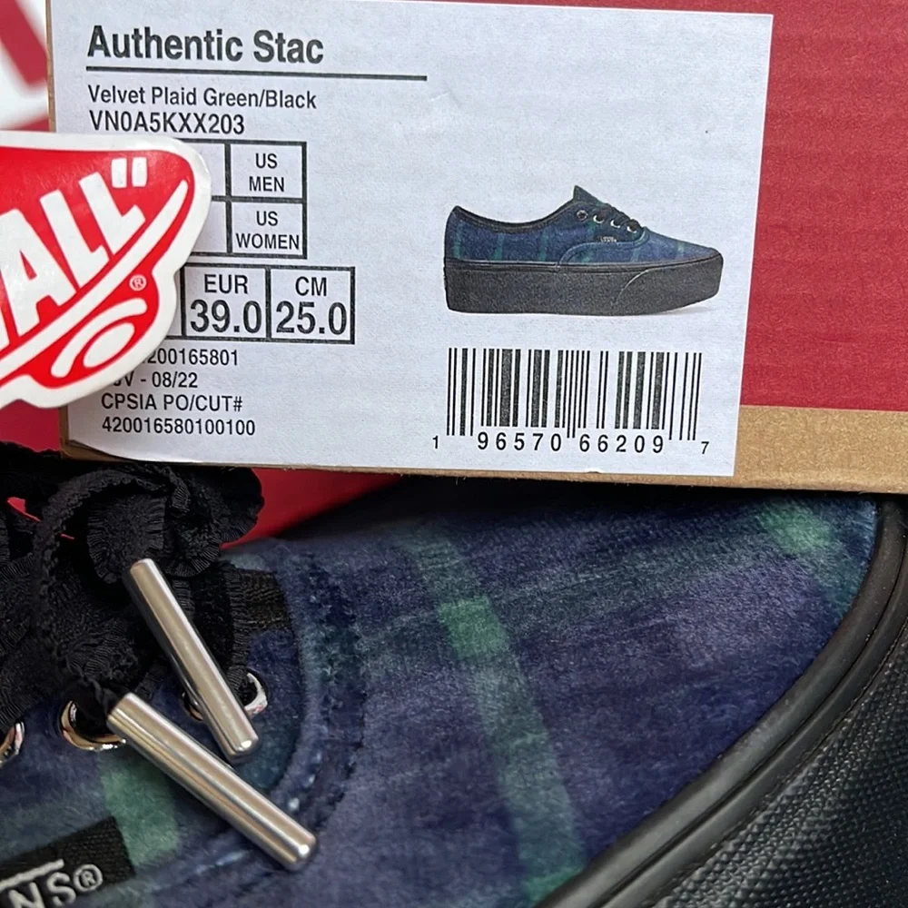 Vans Authentic Stacked Velvet Plaid Green/Black VNOA5KXX203 WMNS Platforms